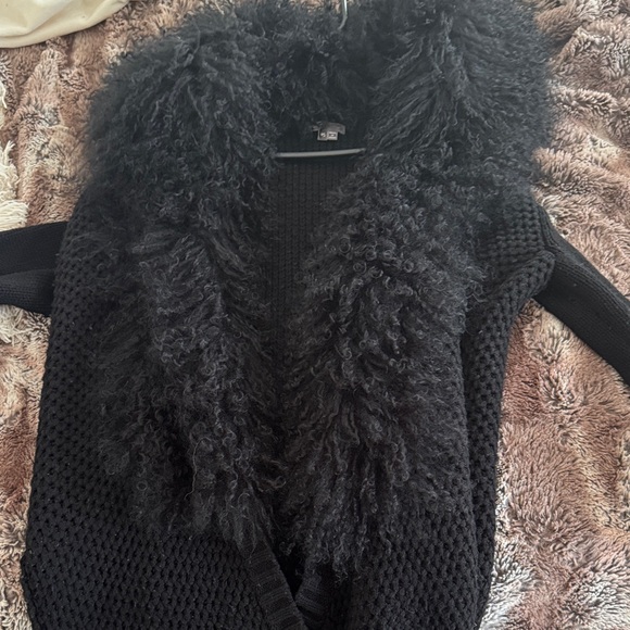 Vince Sweaters - Vince Black Wool Knitted Cardigan with Shearling